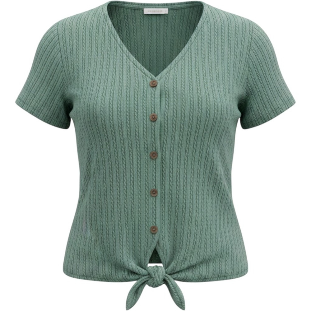 Weatherproof Vintage Knit Top Wms XL Green Cable Tie Front Coastal Cottagecore